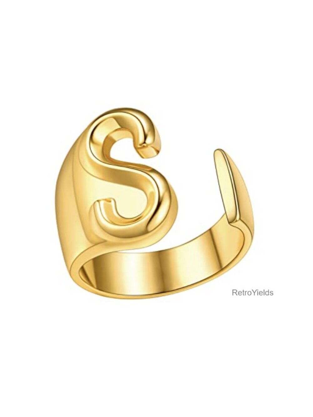 18K Gold Plated Initial Ring Adjustable Cuff Statement Letter Ring Gift